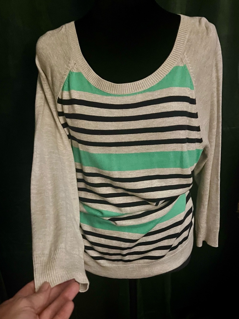 Merona Mint, Black & Light Gray Striped Scoop Neck Top